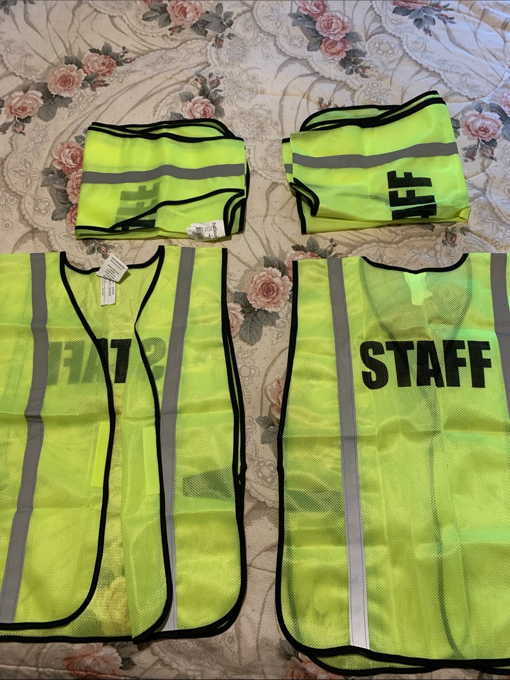 High-Visibility Neon Yellow "STAFF" Safety Vests - LOT of Four (4)
